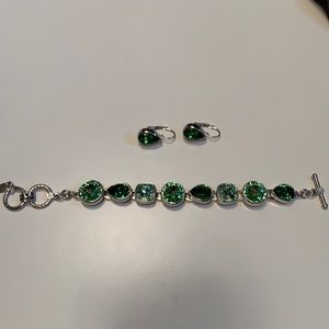 Rhodium Cushion Teardrp Bracelet Matching Earrings